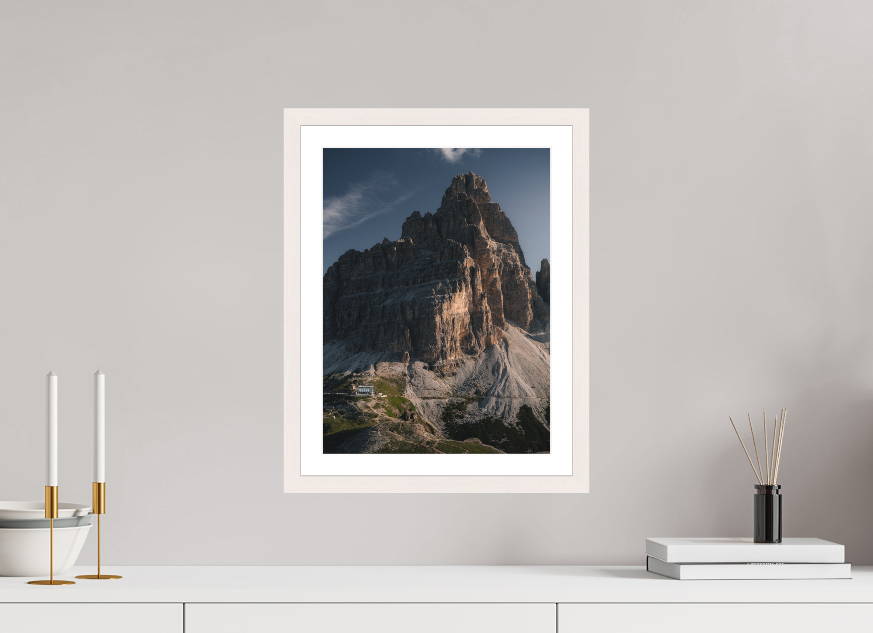 30 x 40 cm, White Maple Frame Rifugio Auronzo at Tre Cime