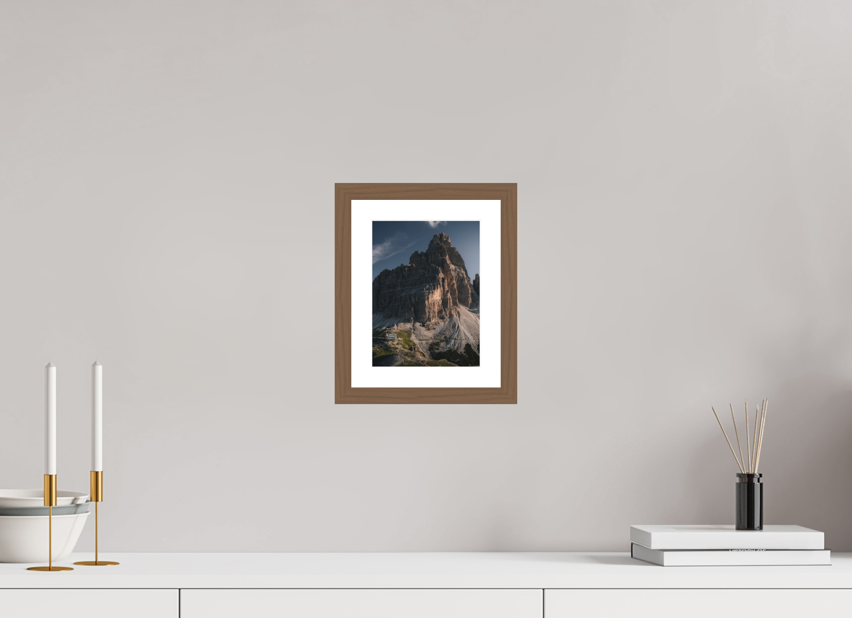 15 x 20 cm, Walnut Frame Rifugio Auronzo at Tre Cime