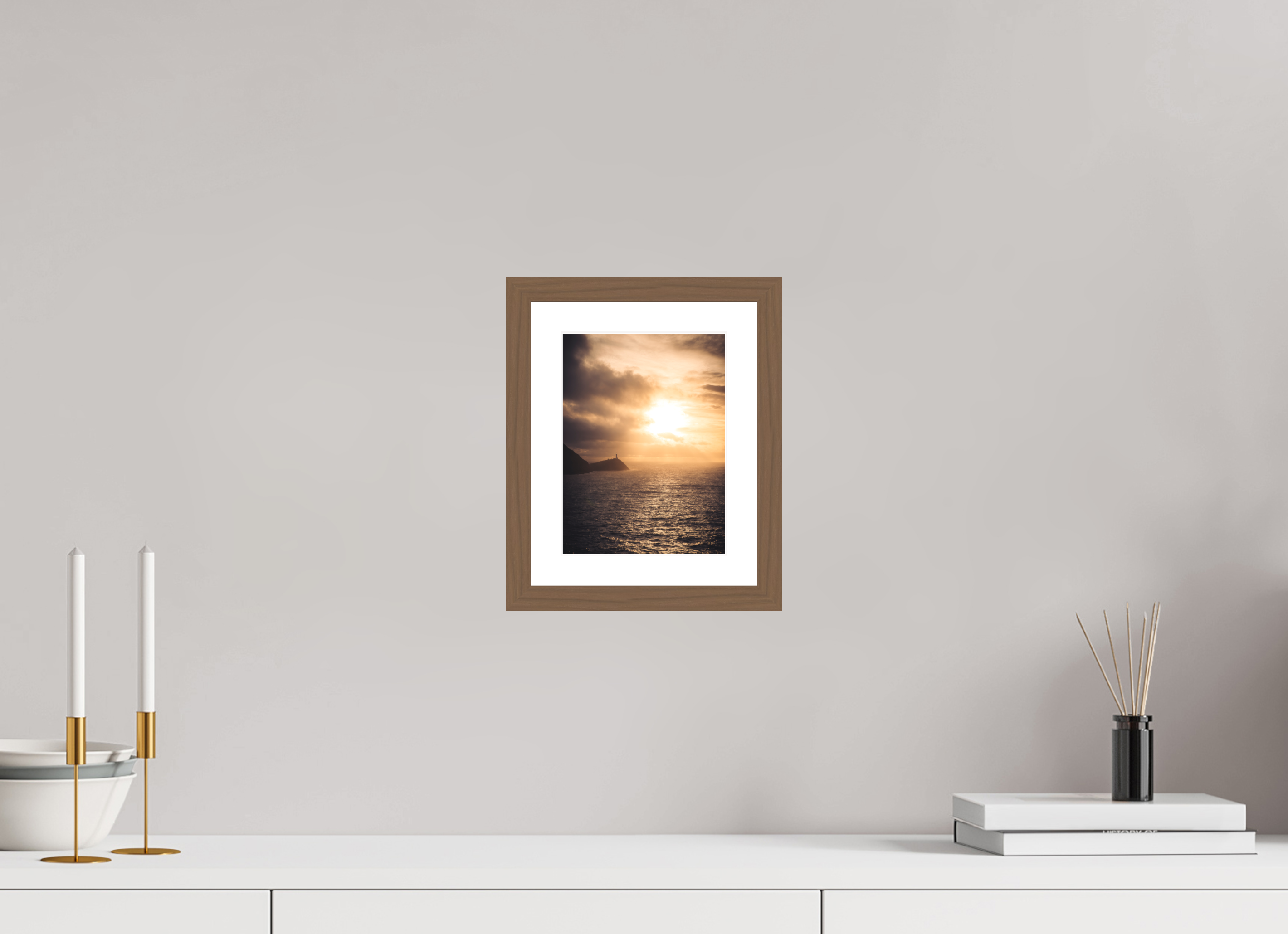 15 x 20 cm, Walnut Frame South Stack at Sunset