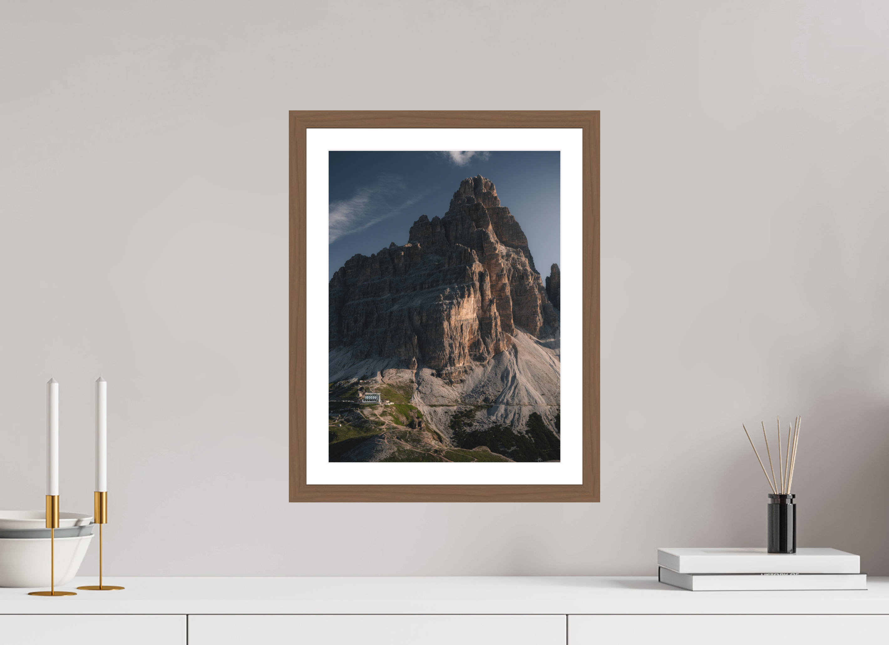30 x 40 cm, Walnut Frame Rifugio Auronzo at Tre Cime