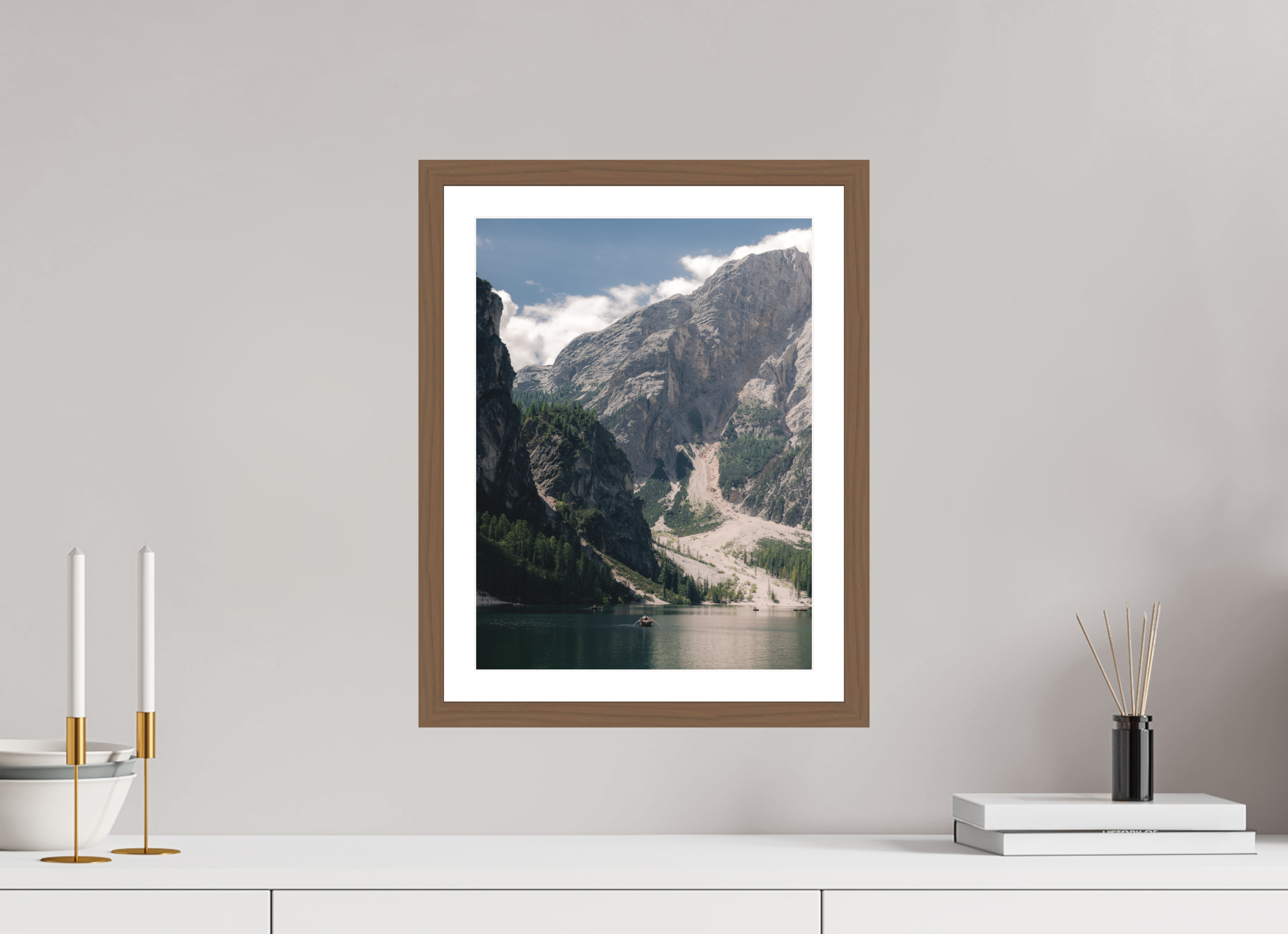 30 x 40 cm, Walnut Frame Lago Di Braies