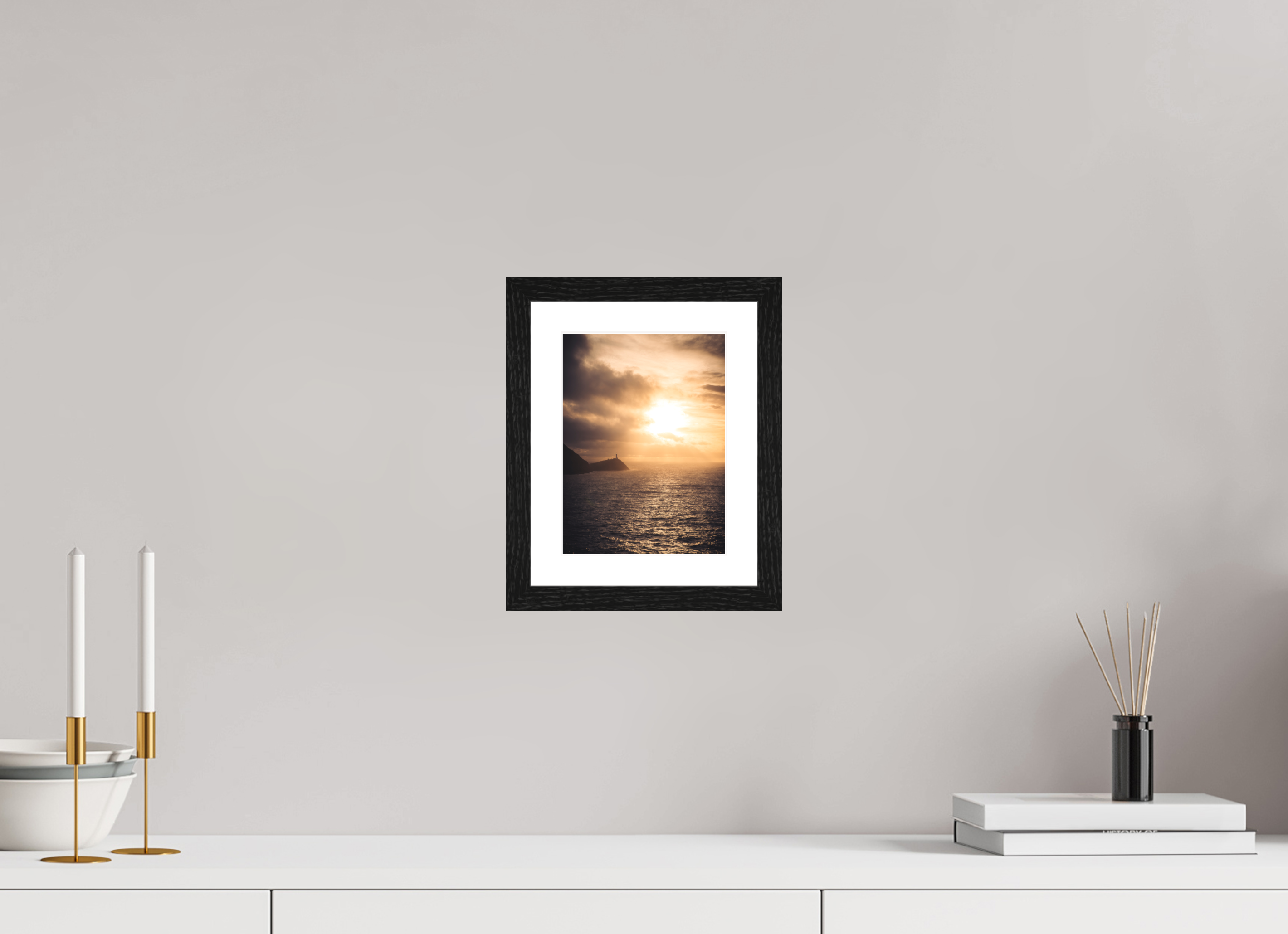 15 x 20 cm, Black Oak Frame South Stack at Sunset