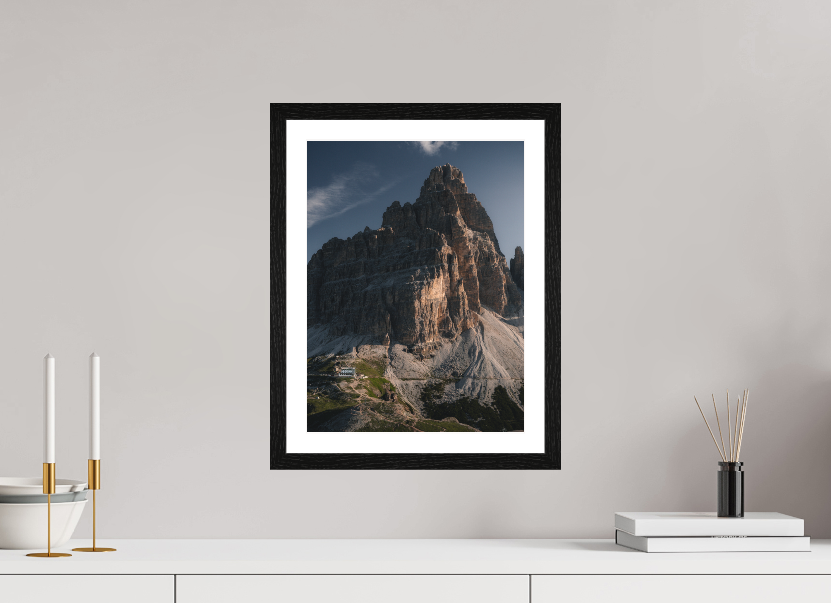 30 x 40 cm, Black Oak Frame Rifugio Auronzo at Tre Cime