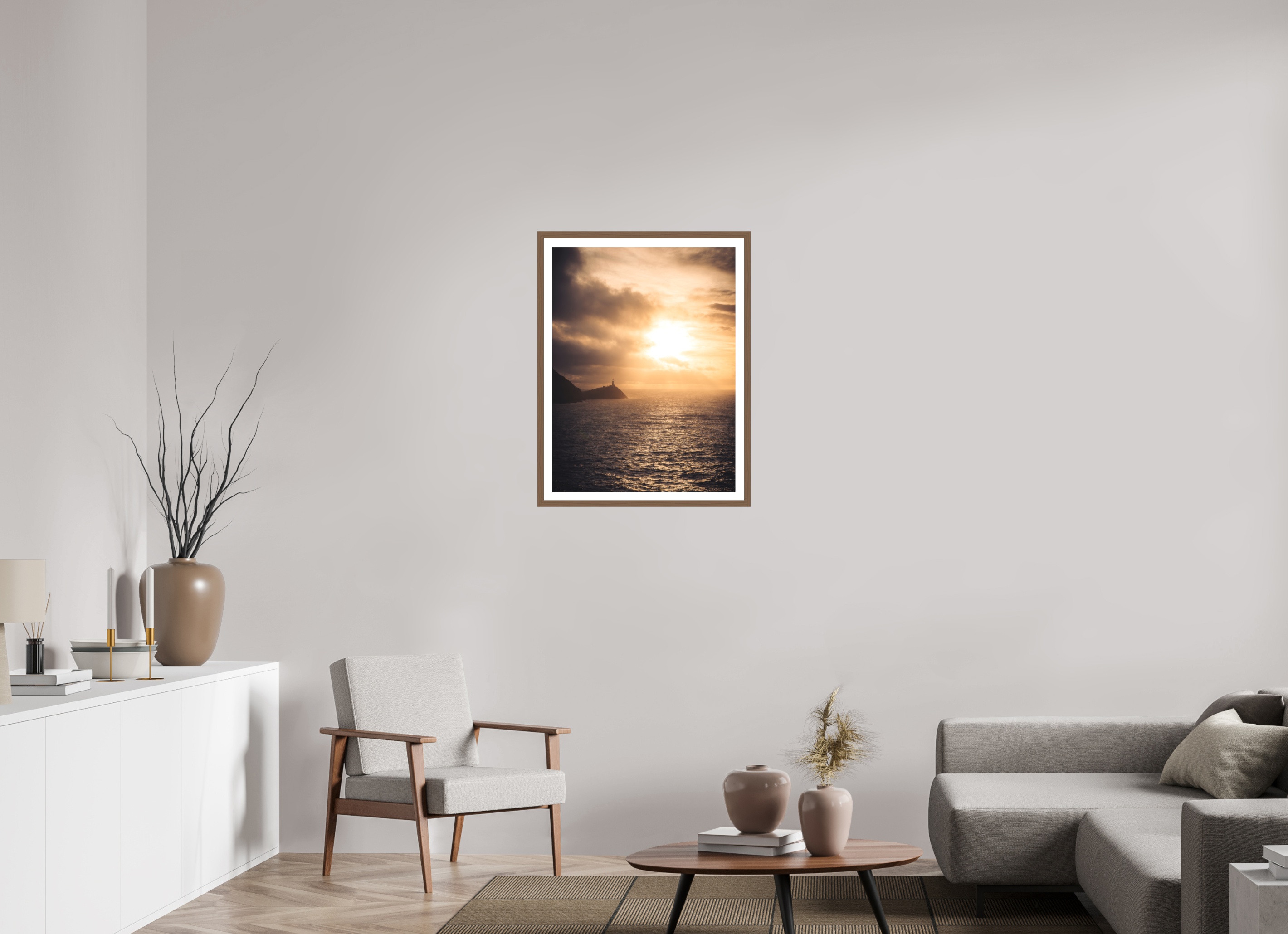 60 x 80 cm, Walnut Frame South Stack at Sunset